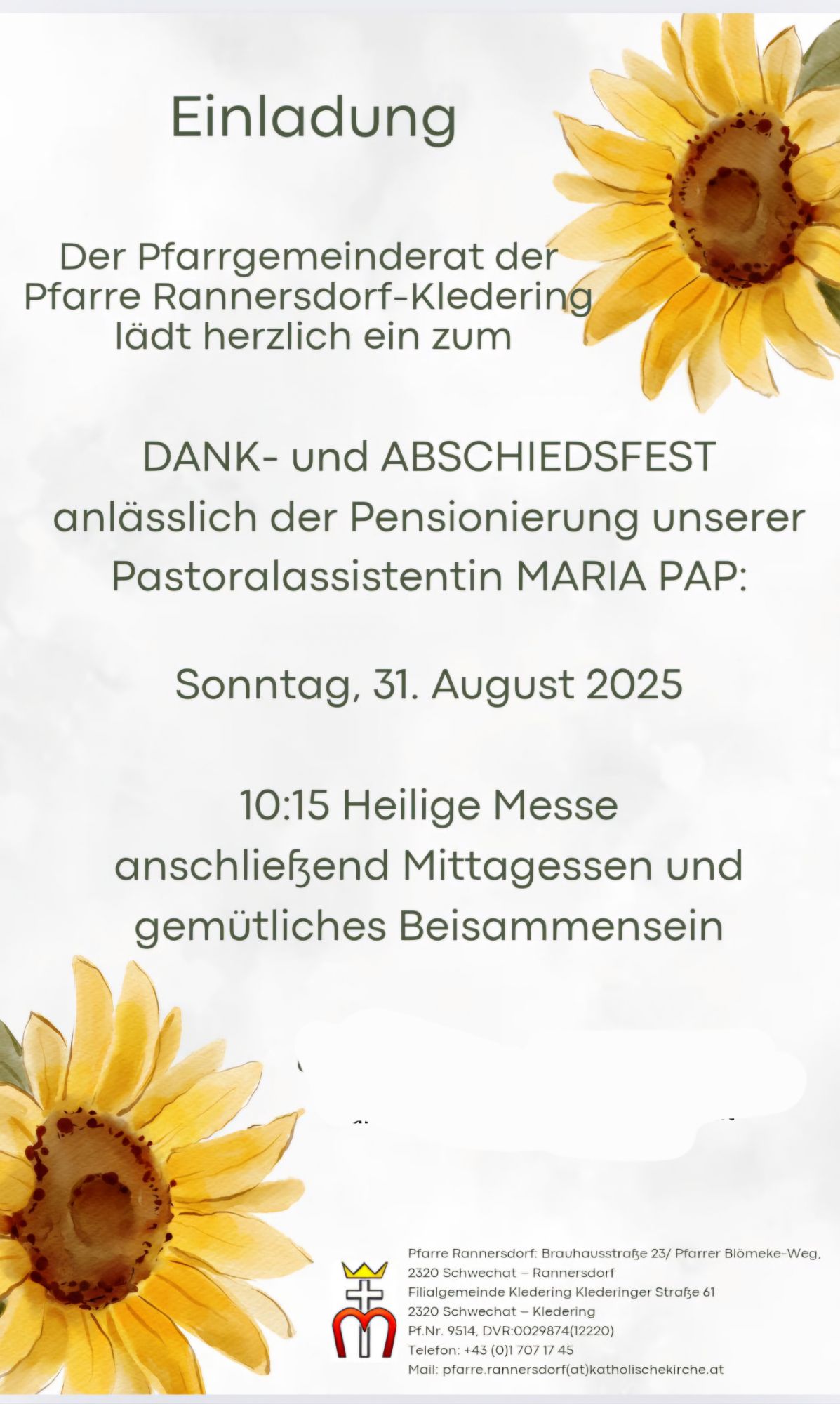 Dank Abschiedsfest Maria Pap 31.8.2025
