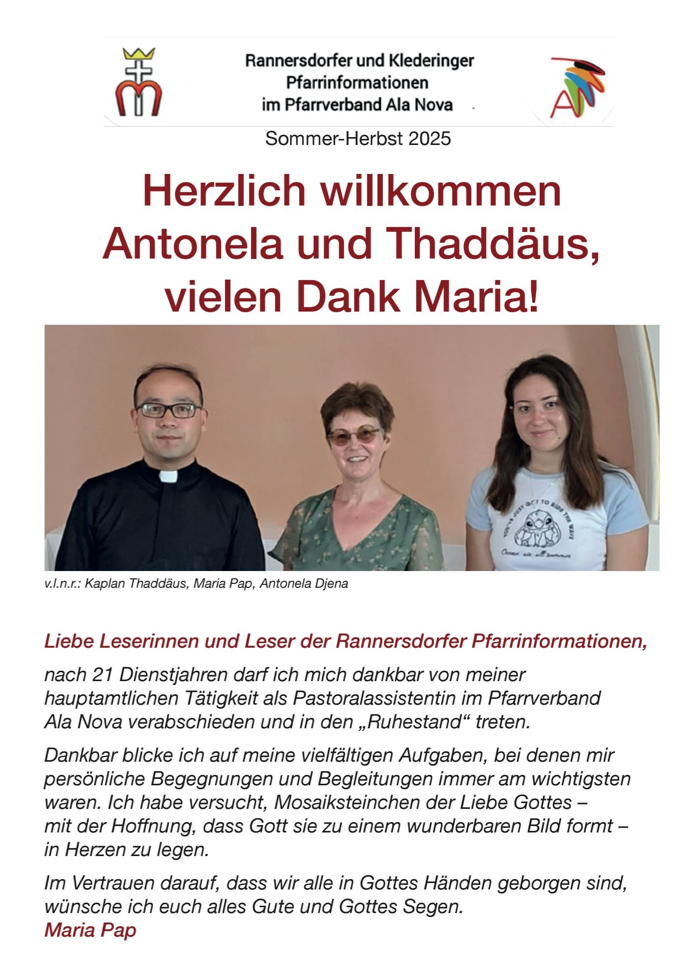 Pfarrinformationen 2025 Sommer Herbst